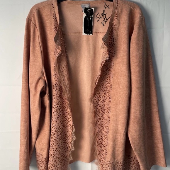 Chicos 4 XXL 22/24 NWT  Lite Coral Perforated Laser Cut Faux Suede Open Front - Picture 1 of 7
